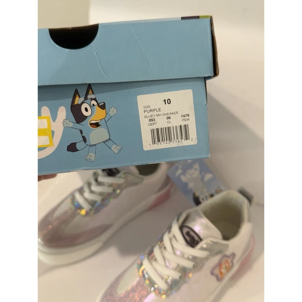 Bluey Toddler Shoes 10 Sneakers Girls Size Purple Shimmer Disney School Slip On